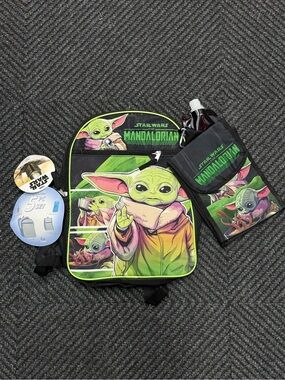 Star Wars Grogu Kids Backpack and Lunch Bag in Bright Green and Neon Accents